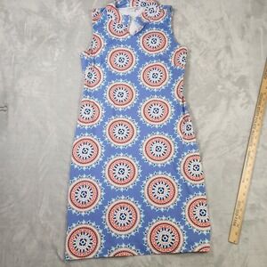 Sunsets & Sweet Tea Sleeveless Dress Blue Geometric Print Medium Petite